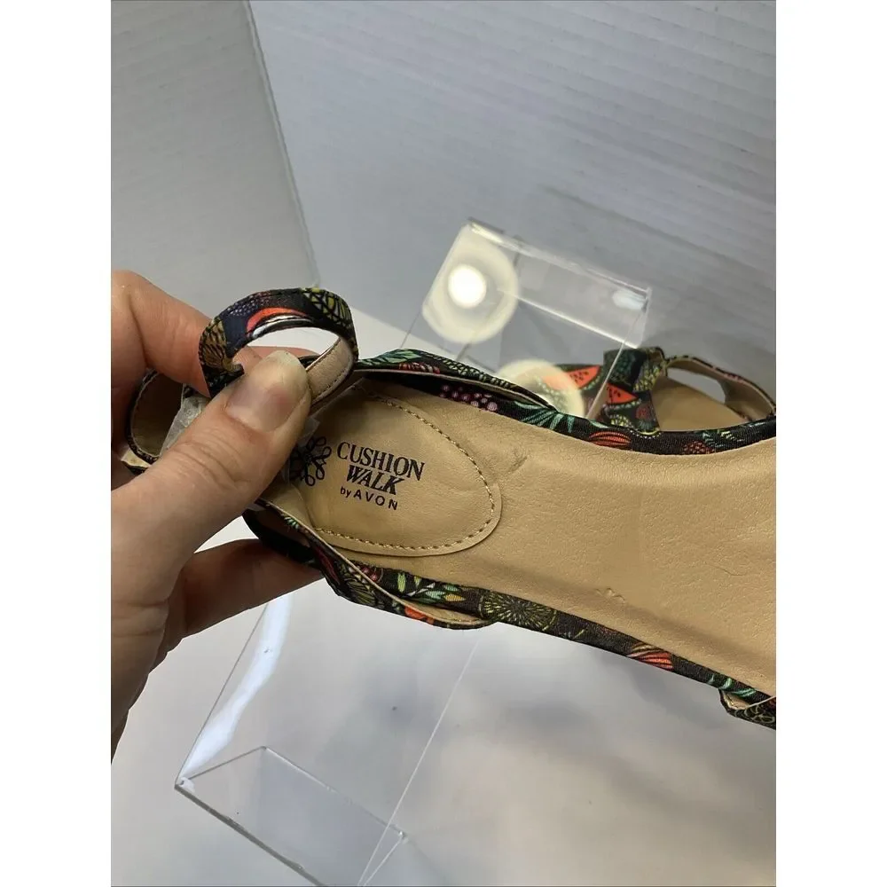 CUSHION WALK BY AVON FRUITY PRINT WOMENS WEDGE HEELS SIZE 7‎